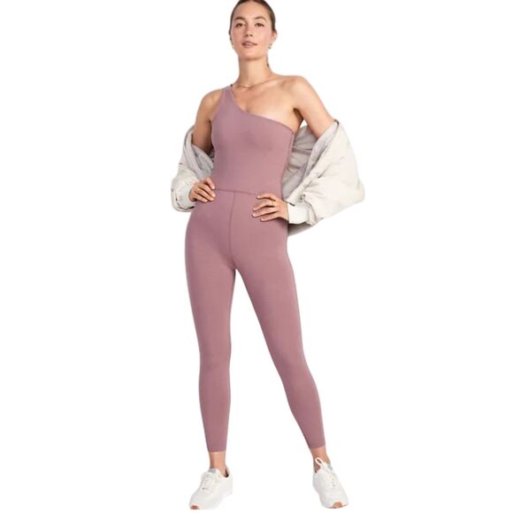 OLD NAVY Mauve Pink One Shoulder Powerchill Athletic Jumpsuit Women Medium NWOT - Picture 1 of 15